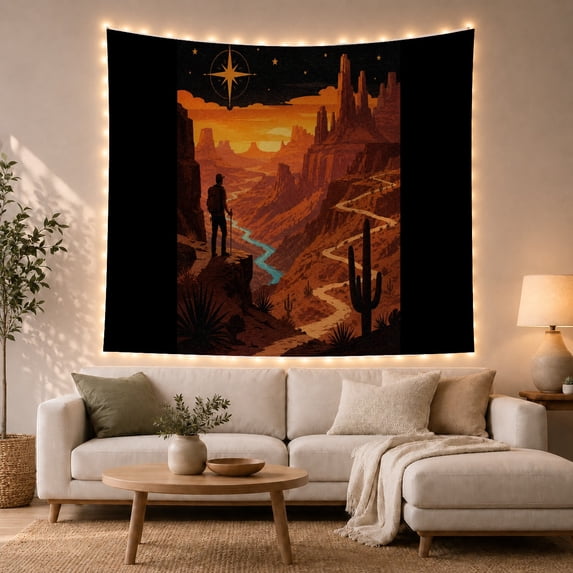 Hiker Above a Turquoise Canyon River, Adventurous Vintage for Outdoor Enthusiasts, Wilderness Travel Decor, Graduation Gift, Tapestry Wall Hanging for Bedroom and Study Room