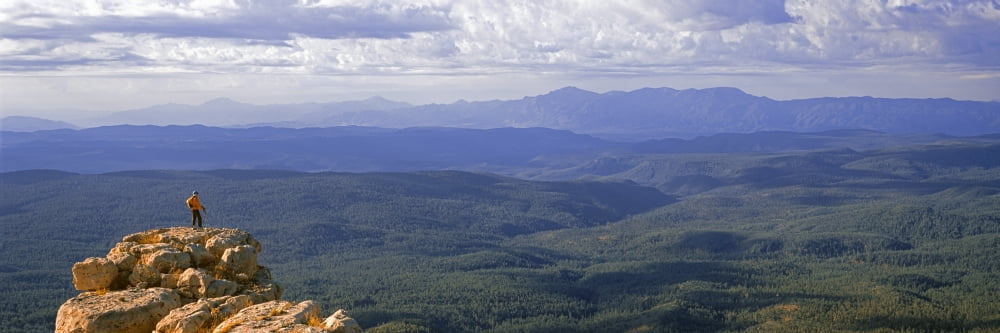 Hiker standing on top of rock Mogollon Rim Pine Gila County Arizona USA Canvas Art - Panoramic Images (12 x 36)