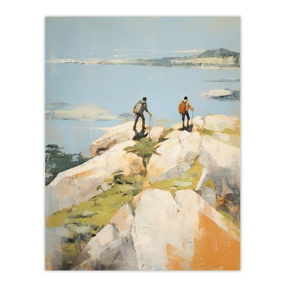 Hikers Reach The Summit At Last Oil Painting Hiking Coastal Cliff Landscape Unframed Wall Art Print Poster Home Decor Premium