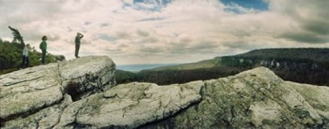 Hikers on flat boulders at Gertrudes Nose hiking trail in Minnewaska State Park Catskill Mountains New York State USA Canvas Art - Panoramic Images (15 x 6)