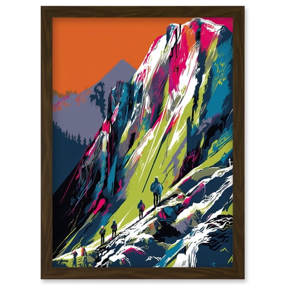 Hikers on Helvellyn Mountain Ridge Landscape Artwork Framed Wall Art Print A4