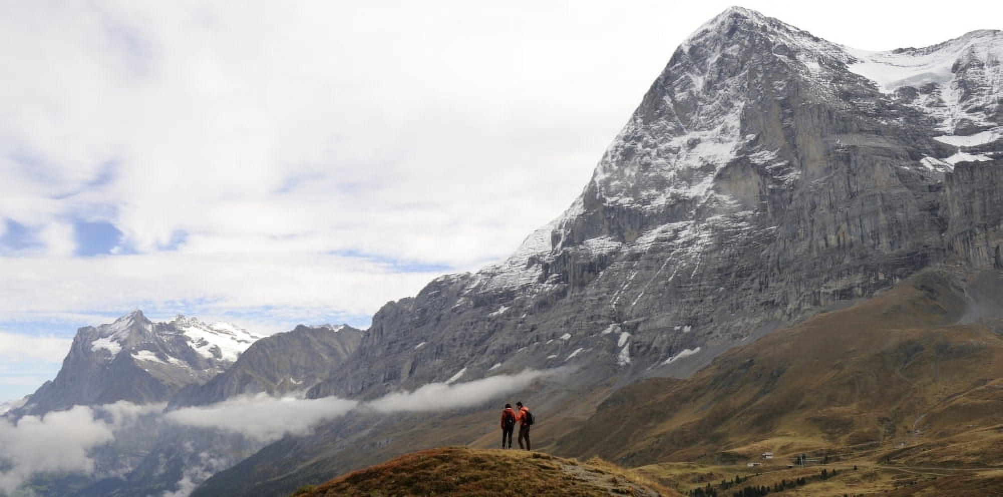 Hikers standing on a hill Mt Eiger Kleine Scheidegg Bernese Oberland Bern Switzerland Canvas Art - Panoramic Images (36 x 12)