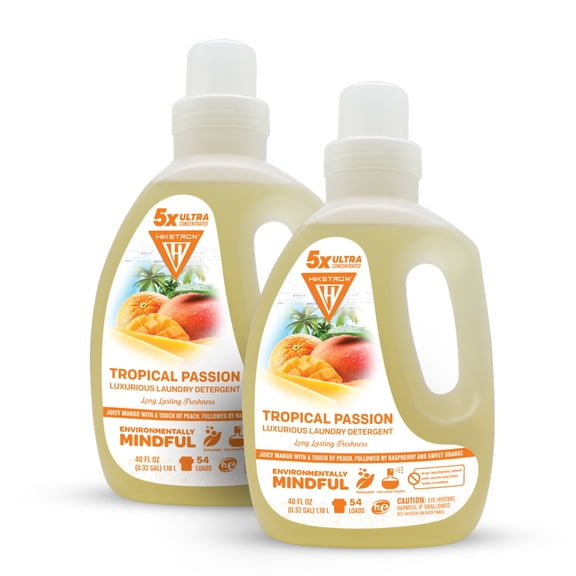 Hiketron | Tropical Passion | Long Lasting Scented Liquid Laundry Detergent | Ultra Concentrated | Machine Friendly | Stain Remover | 2 Pack (80 fl. oz, 54 Loads)