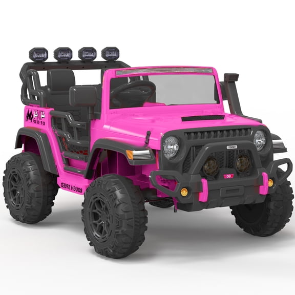 Hikiddo 12 Volt Kids Ride on Car, 2-Seater Battery Operated Ride on Truck Toy for Kids Boys with Remote, Bluetooth - Pink