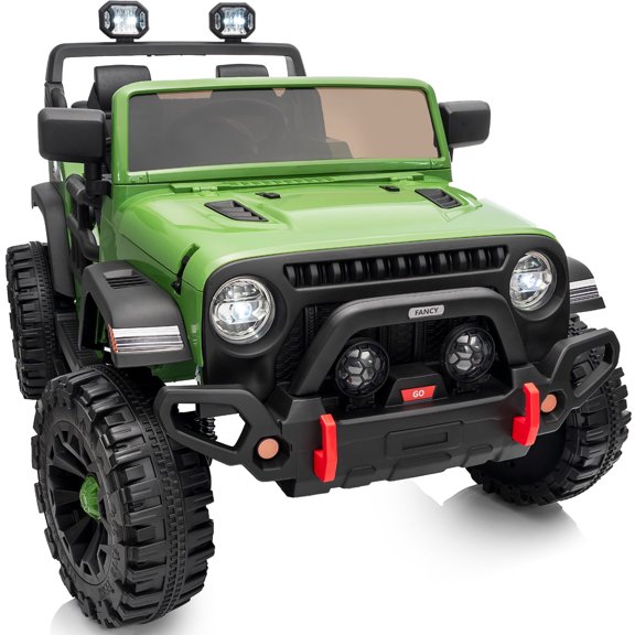 Hikiddo 12 Volt Kids Ride on Toys Truck, 2 Seater Electric Ride on Car for Kids w/ Remote, Bluetooth - Army Green
