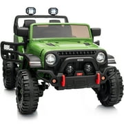 Hikiddo 12 Volt Kids Ride on Toys Truck, 2 Seater Electric Ride on Car for Kids w/ Remote, Bluetooth - Army Green