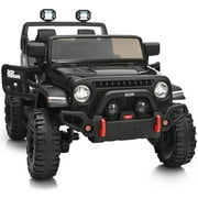 Hikiddo 12 Volt Kids Ride on Toys Truck, 2 Seater Electric Ride on Car for Kids w/ Remote, Bluetooth - Black