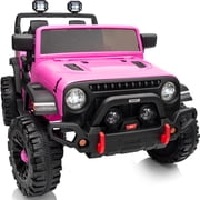 Hikiddo 12 Volt Kids Ride on Toys Truck, 2 Seater Electric Ride on Car for Kids w/ Remote, Bluetooth - Pink