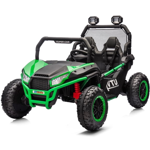 Hikiddo 12V 10Ah Ride on Toy, 4WD Kids 2-Seater Electric Ride on Car UTV with Remote, Bluetooth - Green