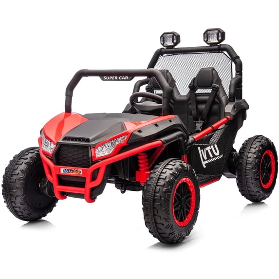 Hikiddo 12V 10Ah Ride on Toy, 4WD Kids 2-Seater Electric Ride on Car UTV with Remote, Bluetooth - Red