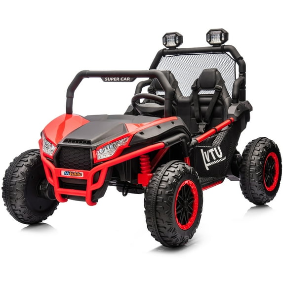 Hikiddo 12V 10Ah Ride on Toy, 4WD Kids 2-Seater Electric Ride on Car UTV with Remote, Bluetooth - Red