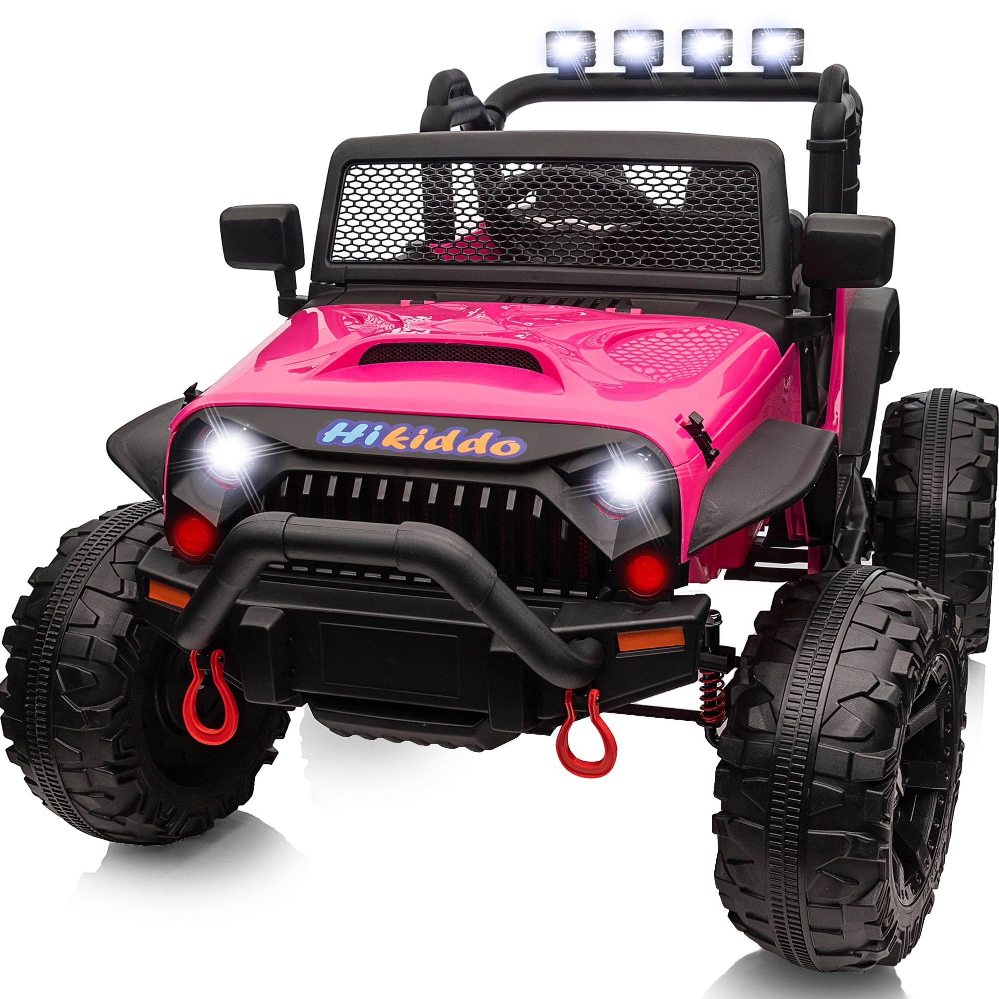 Hikiddo 12V 4WD Ride on Toy, 2-Seater Kids Ride-on Truck Electric Car with Remote, Bluetooth - Hot Pink