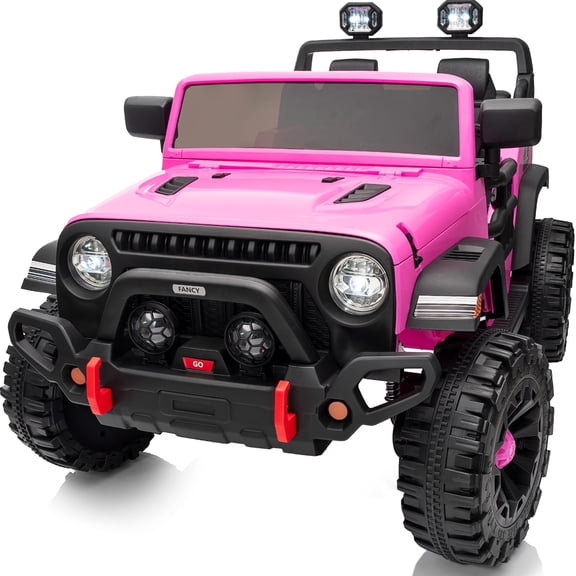Hikiddo 12V Ride on Toy, 2-Seater Kids Ride-on Truck Electric Car with Remote, Bluetooth - Hot Pink