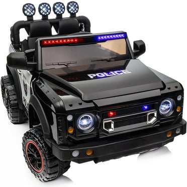 Hikiddo 24 Volt Kids Ride on Toy, 4WD 2 Seater Electric Ride-on Police Car for Kids w/ Remote, Megaphone - Black