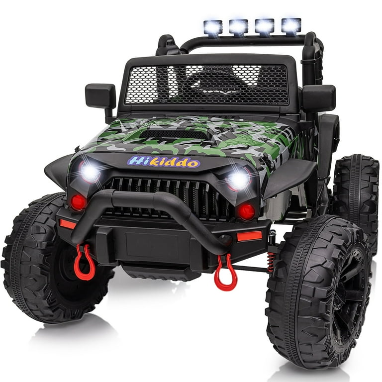 Hikiddo 24 Volt Ride on Toys 2 Seater Ride on Truck Electric Car for Big Kids with Remote Bluetooth Camo Green