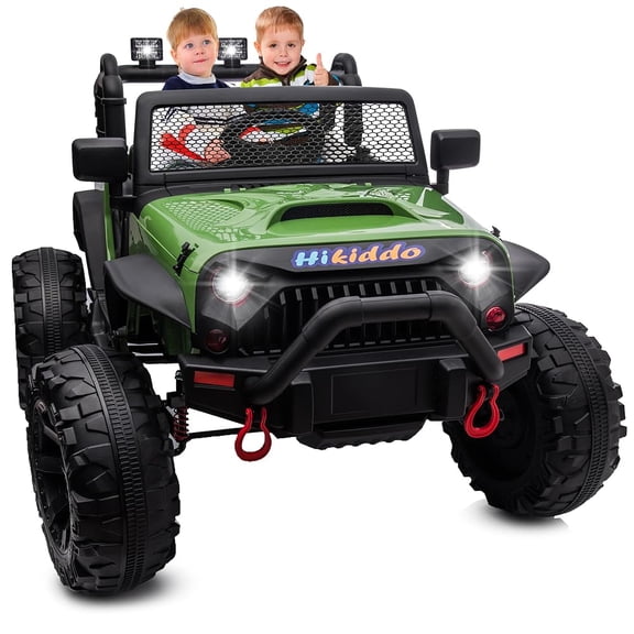 Hikiddo 24V 4WD Ride on Toys, 2-Seater Ride on Truck Electric Car for Big Kids with Remote, Bluetooth -Army Green