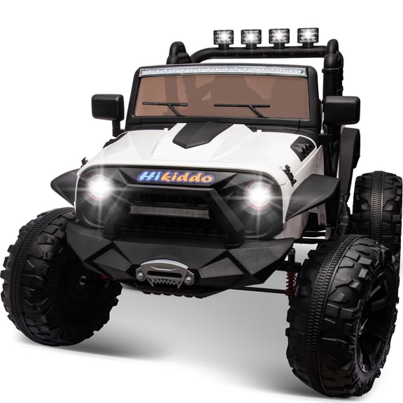 Hikiddo 24V 4WD Ride on Toys, 2-Seater Ride on Truck Electric Car for Big Kids with Remote, Bluetooth -White