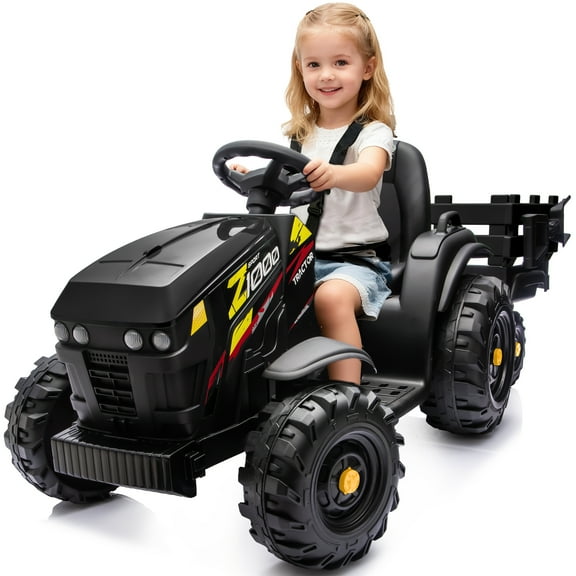 Hikiddo 24 Volt Ride on Toys, Kids Electric Ride On Tractor with Trailer -Black