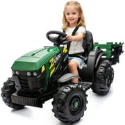 Hikiddo 24 Volt Ride on Toys, Kids Electric Ride On Tractor with Trailer - Green