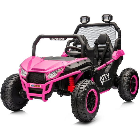 Hikiddo 24V 10Ah Ride on Toy, 4WD Kids 2-Seater Electric Ride on Car UTV with Remote, Bluetooth - Hot Pink