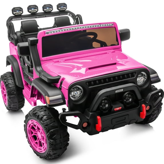 Hikiddo 24V 2 Seater Ride on Truck, 4WD Electric Ride on Car Toy for Big Kids w/Remote, Bluetooth - Pink