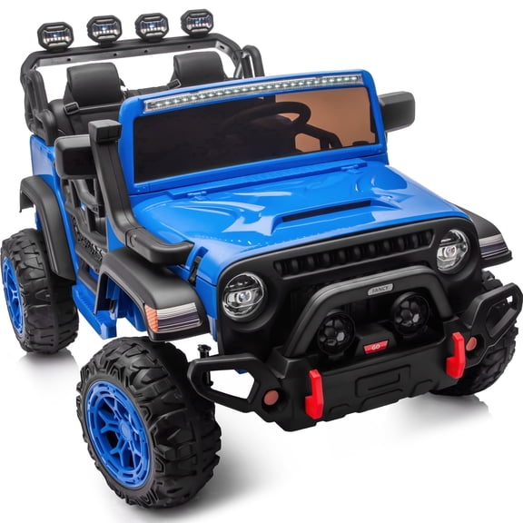 Hikiddo 24V 2 Seater Ride on Truck, 4WD Electric Ride on Car Vehicle for Big Kids w/ Remote, Bluetooth - Blue