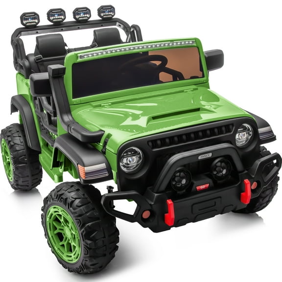 Hikiddo 24V 2 Seater Ride on Truck, 4WD Electric Ride on Car Vehicle for Big Kids w/ Remote, Bluetooth - Green