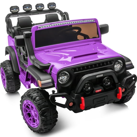 Hikiddo 24V 2 Seater Ride on Truck, 4WD Electric Ride on Car Vehicle for Big Kids w/ Remote, Bluetooth - Purple