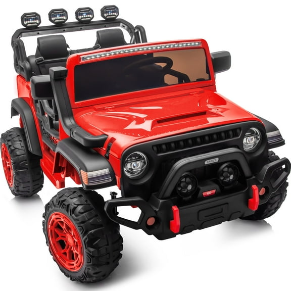 Hikiddo 24V 2 Seater Ride on Truck, 4WD Electric Ride on Car Vehicle for Big Kids w/ Remote, Bluetooth - Red