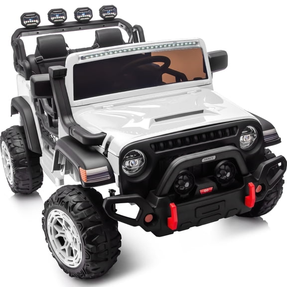 Hikiddo 24V 2 Seater Ride on Truck, 4WD Electric Ride on Car Vehicle for Big Kids w/ Remote, Bluetooth - White
