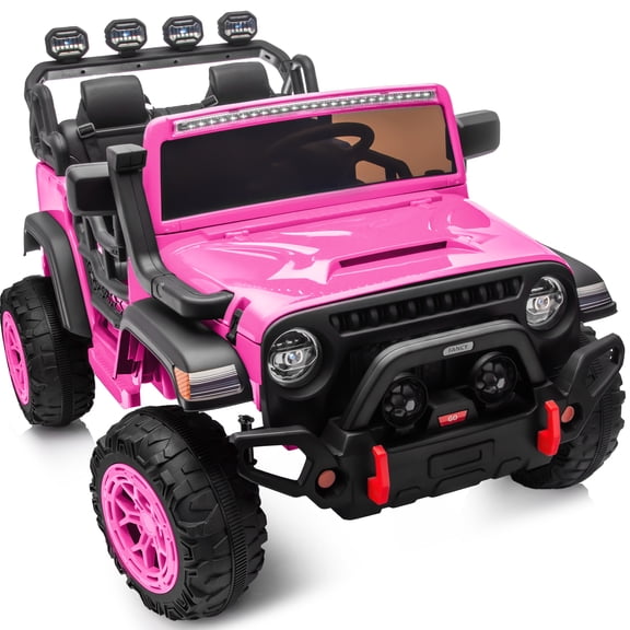Hikiddo 2-Seater 24V Kids Ride-on-Car, 400W Electric Ride on Toy Car w/Remote, Bluetooth & LED Lights - Pink