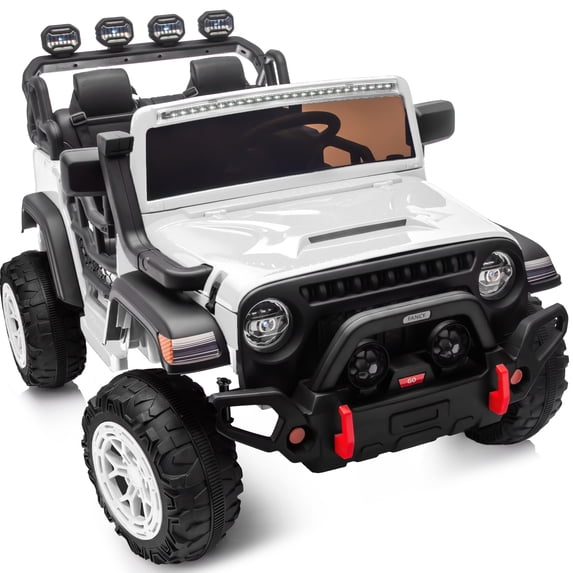 Hikiddo 2-Seater 24V Kids Ride-on-Car, 400W Electric Ride on Toy Car w/Remote, Bluetooth & LED Lights - White