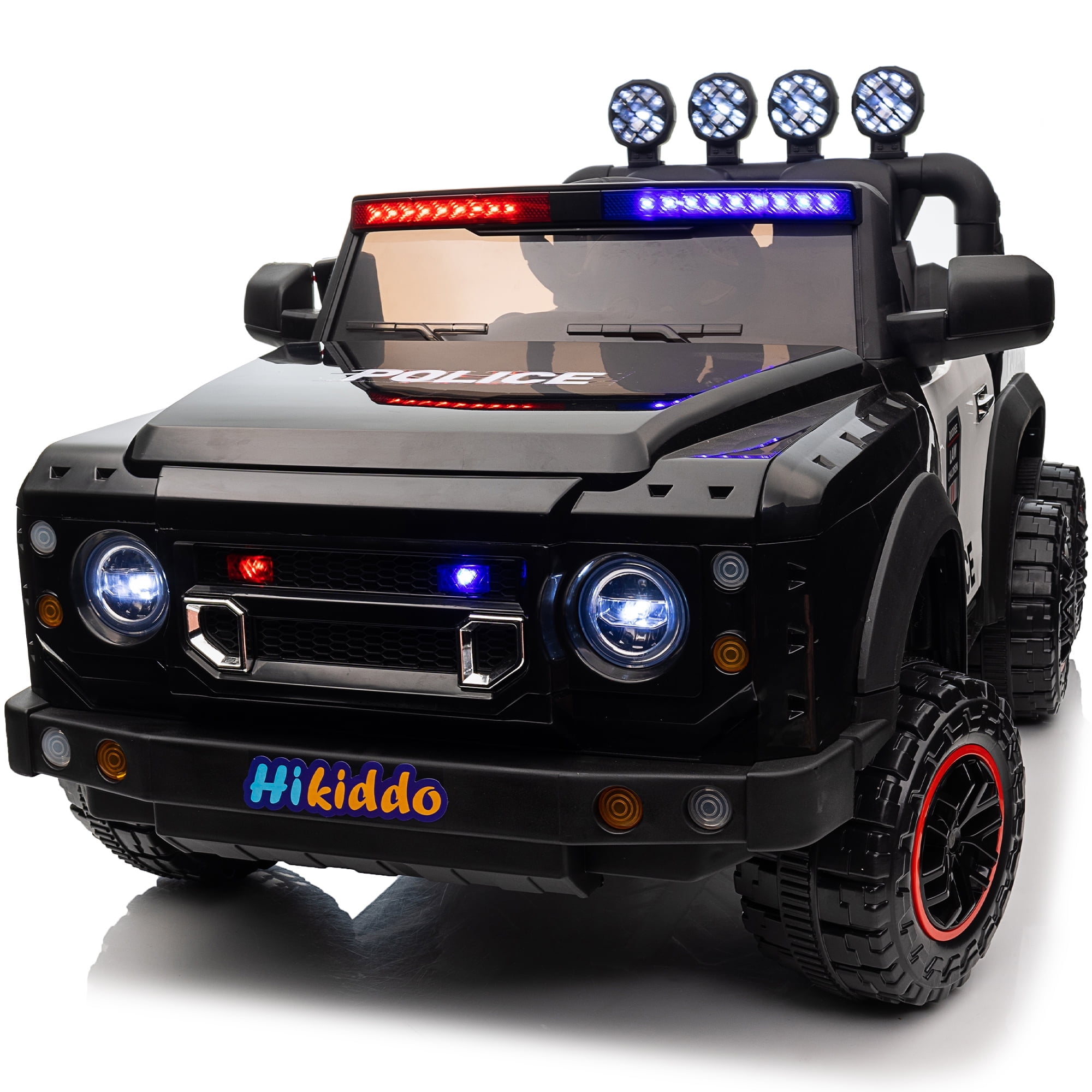 Hikiddo 24V Kids Electric Police Car, 4WD 2 Seater Powered Ride on Toy