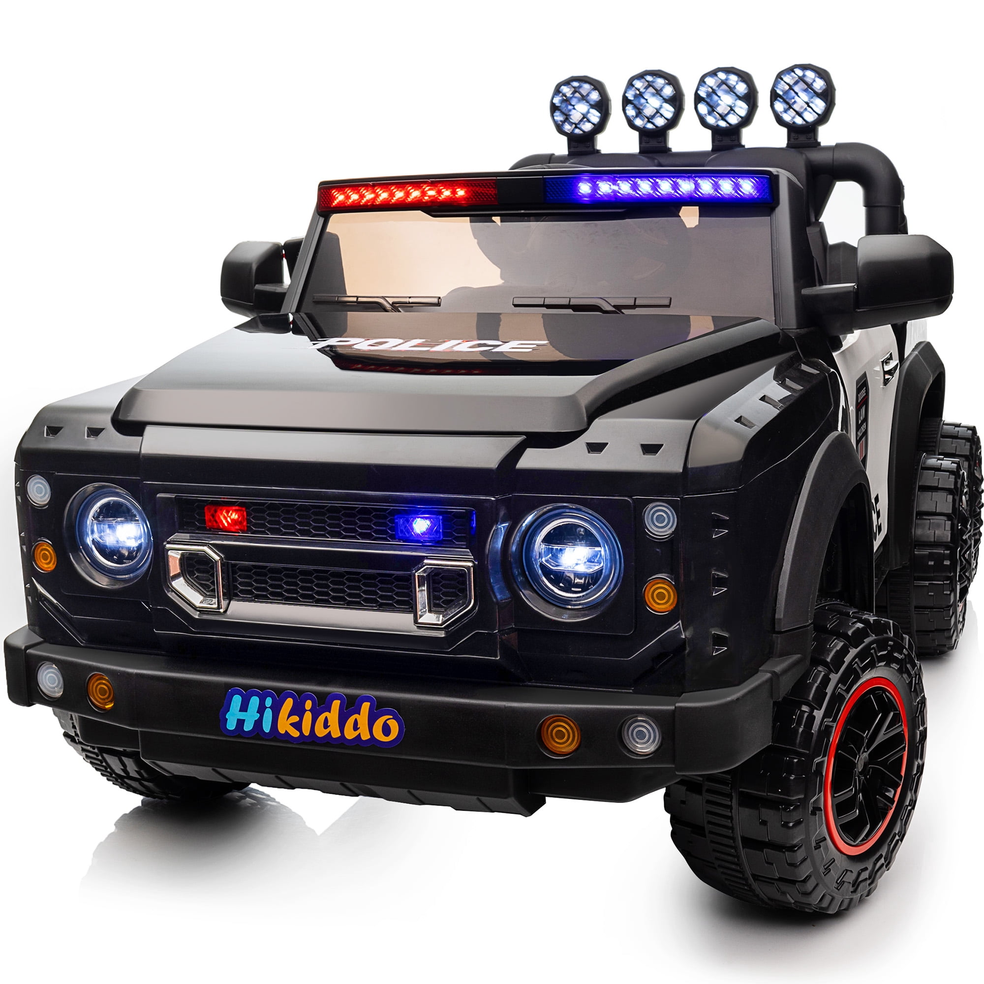Hikiddo 24V Kids Electric Police Car, 4WD 2 Seater Powered Ride on Toy Truck with Remote, Megaphone