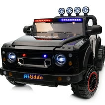 Hikiddo 24V Kids Electric Police Car, 4WD 2 Seater Powered Ride on Toy Truck with Remote, Megaphone