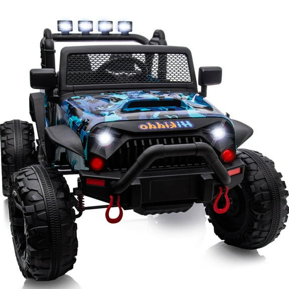 Hikiddo 24V Kids Electric Ride on Car, 4WD 2 Seater Ride on Truck Toys for Big Kids w/ Remote, 4x200W Motor - Camo Blue