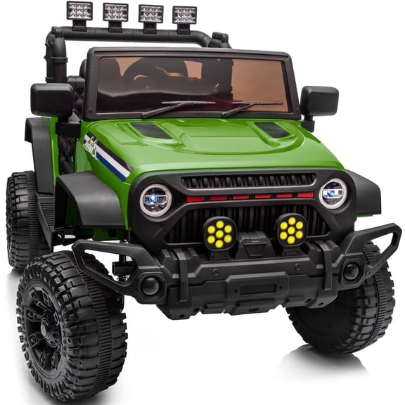 Hikiddo 24V Kids Ride on Truck Toys, Ride on Electric Car for Kids w/ Remote, Bluetooth, Spring Suspension - Army Green
