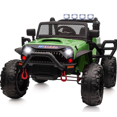 Hikiddo 24V 9Ah Ride on Toy for Big Kids, 4WD 2-Seater Kids Electric Car Truck w/ Remote, 4x200W Motor - Army Green
