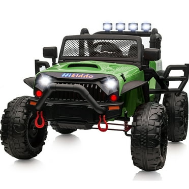 Hikiddo 24V 9Ah Ride on Toy for Big Kids, 4WD 2-Seater Kids Electric Car Truck w/ Remote, 4x200W Motor - Army Green
