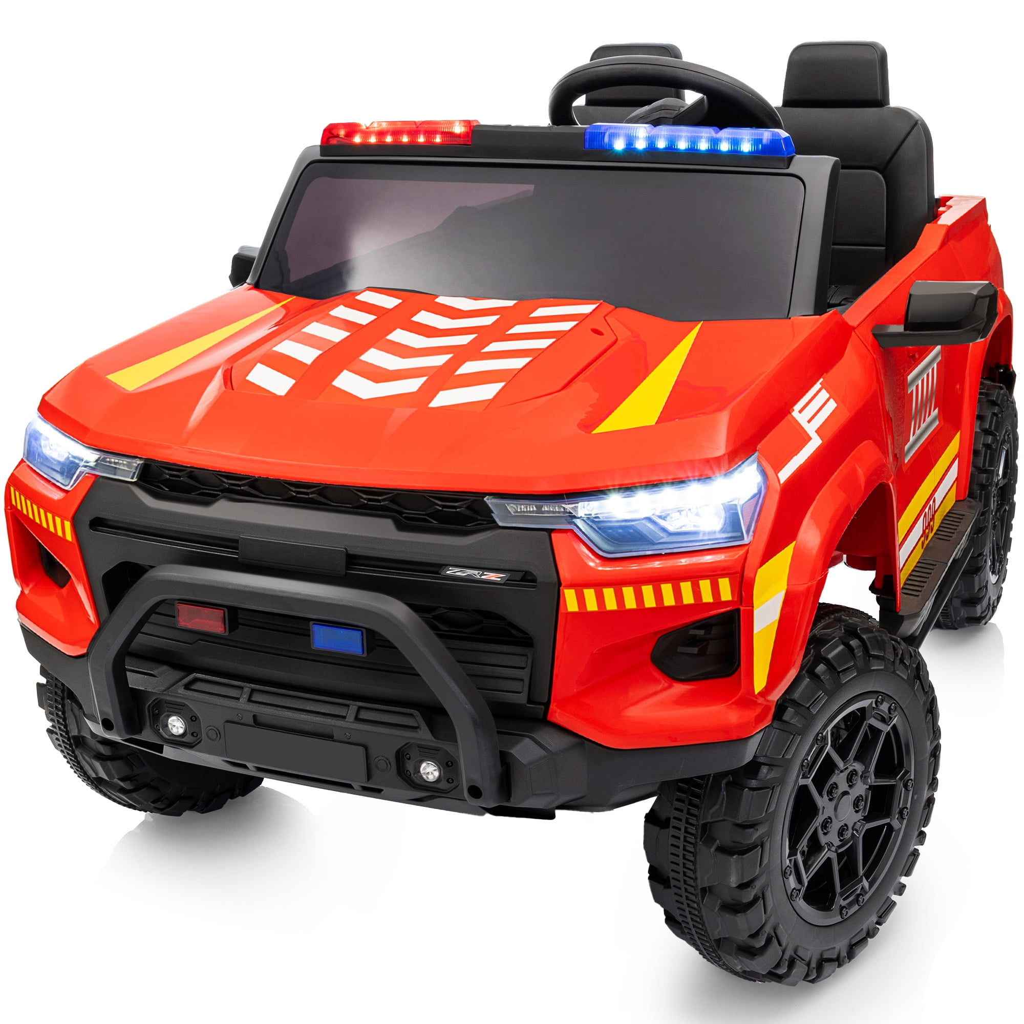 12V Red Police-Themed Ride-On Truck with Remote and Megaphone