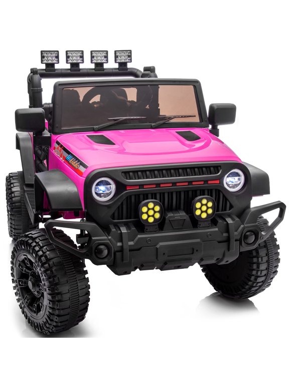 4WD Kids Ride on Toys Truck, 12V 7Ah Electric Ride on Car for Kids Boys w/ Remote, Bluetooth - Hot Pink