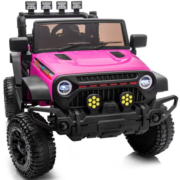 Hikiddo 4WD Kids Ride on Toys Truck, 12V 7Ah Electric Ride on Car for Kids Boys w/ Remote, Bluetooth - Hot Pink