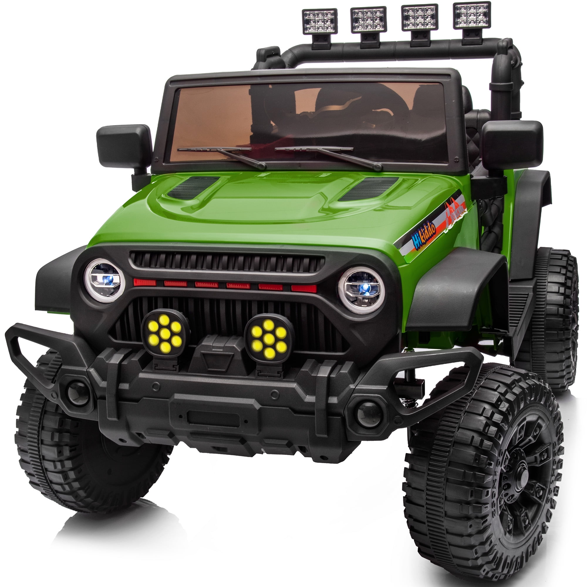 Army Green 12V Kids Ride-On Truck with Remote and Bluetooth