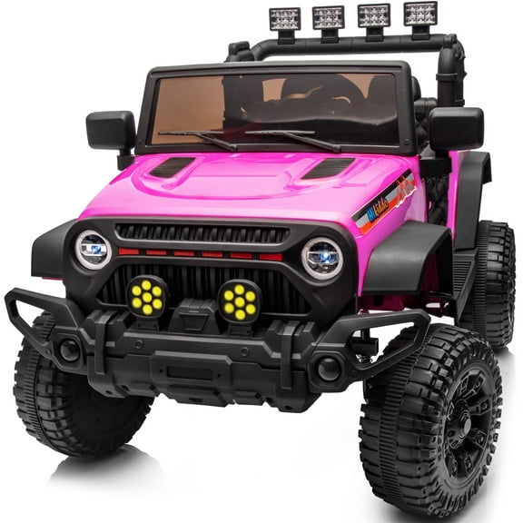 Hikiddo 4WD Kids Ride on Truck Car, 12V 7Ah Ride on Toy Electric Cars for Kids w/ Remote, Bluetooth, 4x75W Motors - Pink