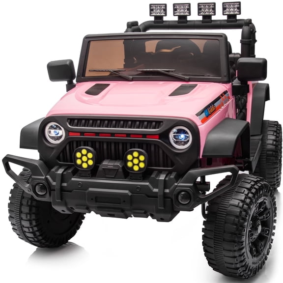 Hikiddo 4WD Kids Ride on Truck Car, 12V 7Ah Ride on Toy Electric Cars for Kids w/ Remote, Bluetooth, 4x75W Motors - Pink