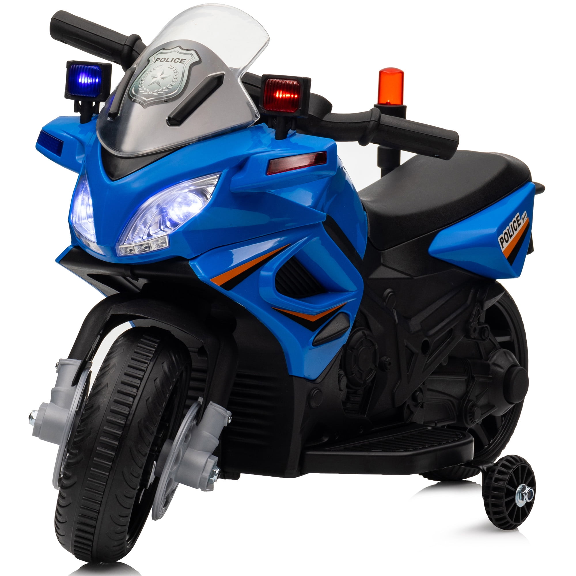 Hikiddo 6V Kids Motorcycle, Electric Ride on Toys Police Motorcycle for Toddlers with Music, Training Wheels