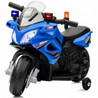 Hikiddo 6V Kids Motorcycle, Electric Ride on Toys Police Motorcycle for Toddlers with Music, Training Wheels