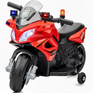 Hikiddo 6V Kids Motorcycle, Electric Ride on Toys Police Motorcycle for Toddlers with Music, Training Wheels