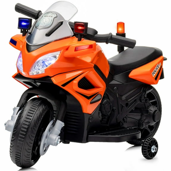 Hikiddo 6V Kids Motorcycle, Electric Ride on Toys Police Motorcycle for Toddlers with Music, Training Wheels