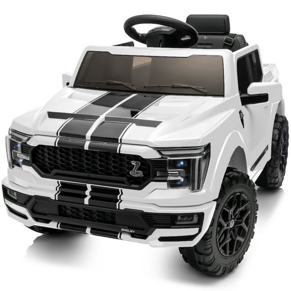 Hikiddo Electric Car for Kids, Licensed Ford-Shelby F-150 12V Ride on Truck Toys for Toddlers w/ Remote, 2-Hour Drive Time - White
